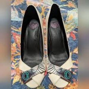 T.U.K Peacock Feather Peep Toe Kitten Heels